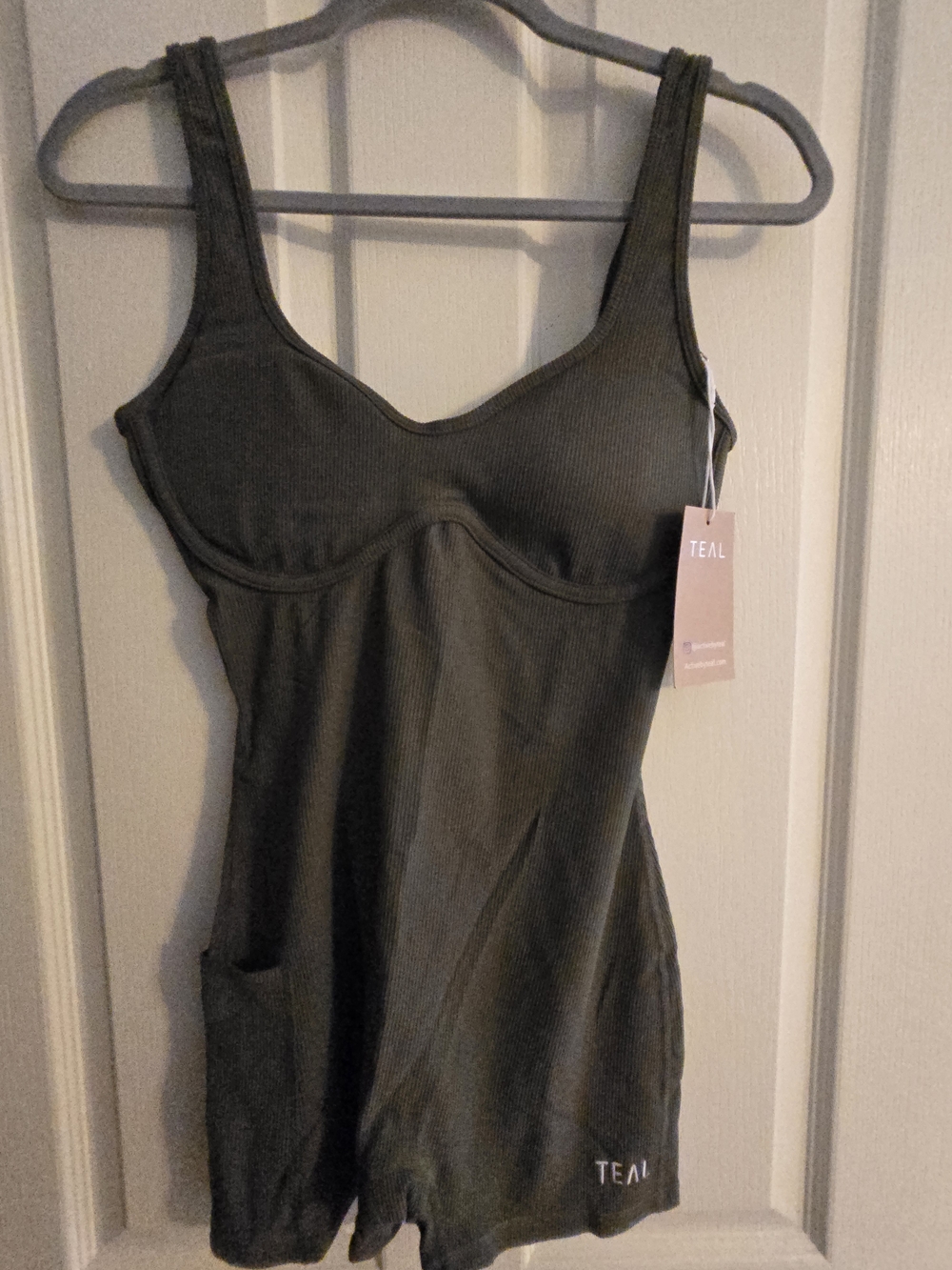 Active By TEAL - Women's Ribbed Romper in Olive Green